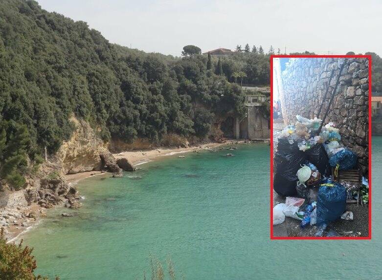 Spiaggia di San Giorgio e, nel riquadro, Fiascherino 1 il 13 giugno 2017.