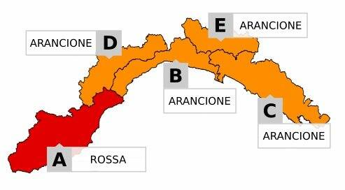 Allerta meteo rossa nel Ponente, zona A