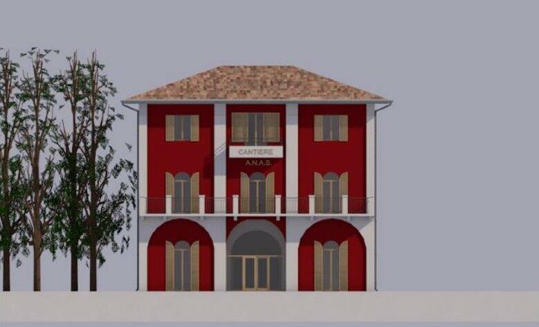Il rendering della facciata di casa Lombacca e il suo rosso Anas