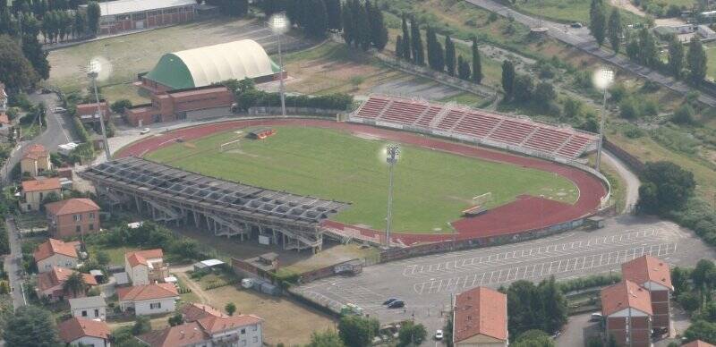 Una veduta aerea dello stadio "Miro Luperi" di Sarzana