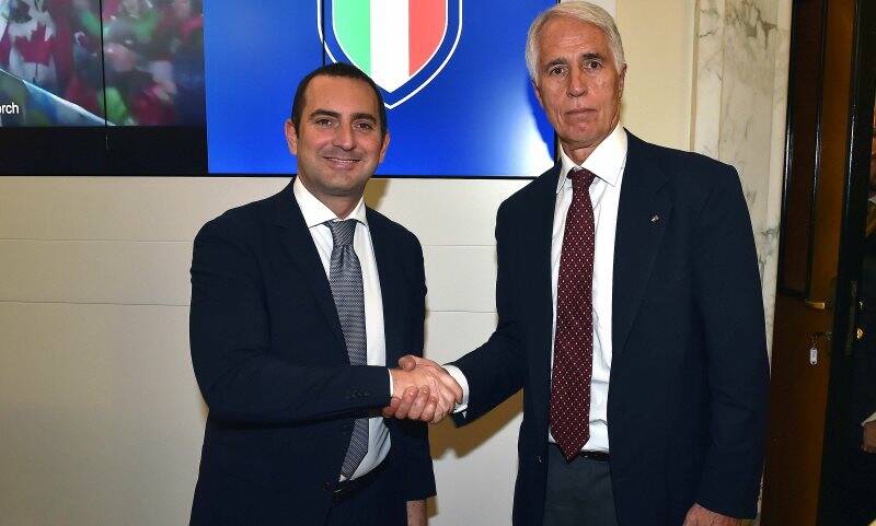 Il Ministro dello Sport Italiano Spadafora con il presidente del CONI Malagò.