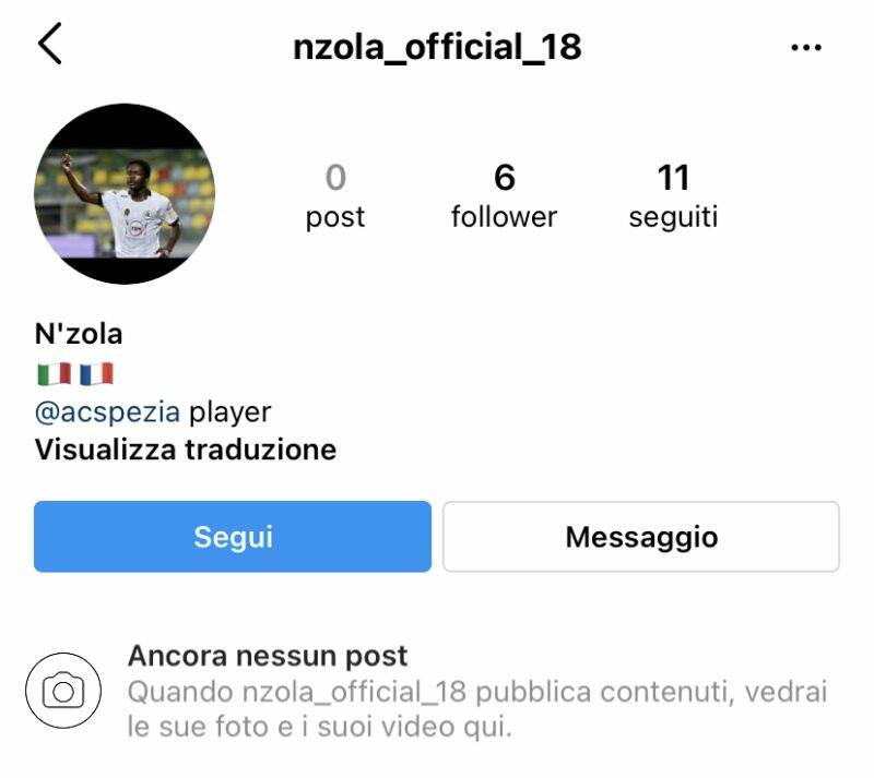 Il profilo IG falso di Nzola 