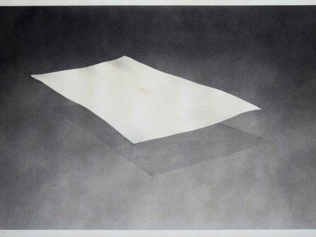 Suspended sheet with beet stain (1972 ca), Edward Ruscha