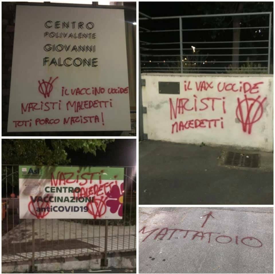 "Il vaccino uccide. Toti porco Nazista", scritte all'hub di Camporosso