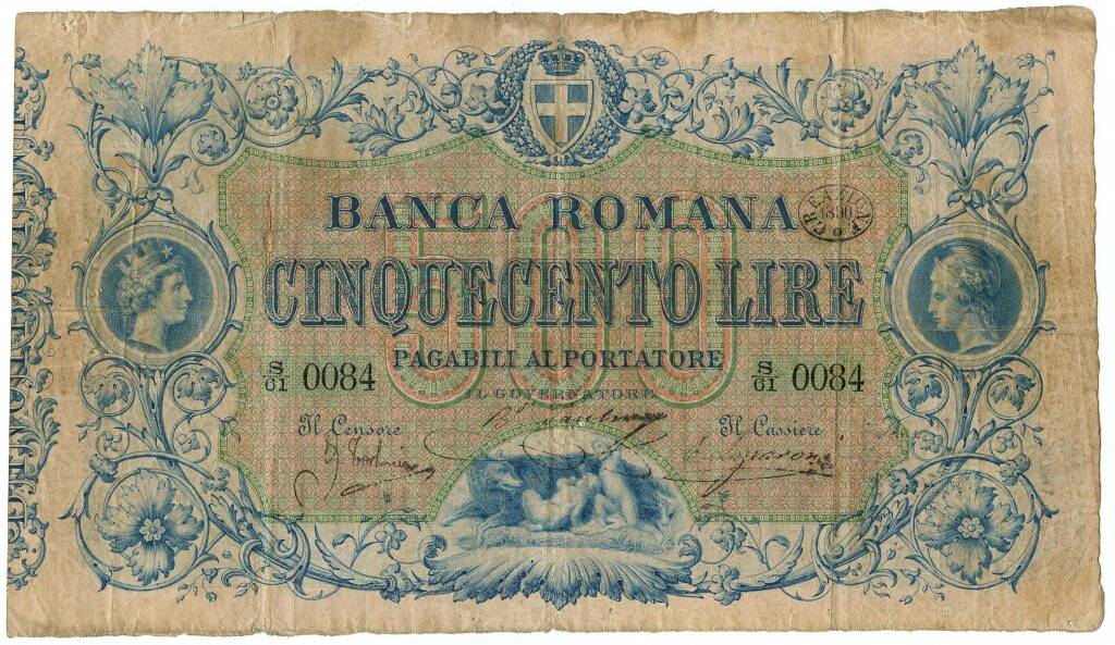 Una banconota da 500 lire del 1890