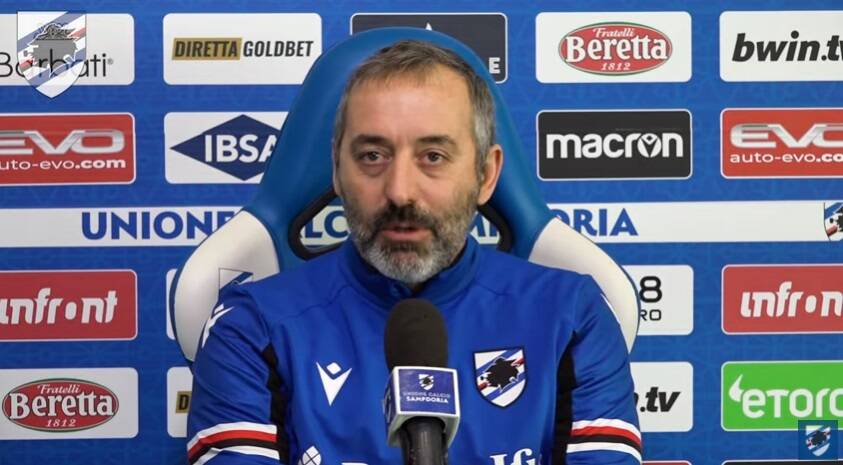 Marco Giampaolo in conferenza stampa (canale Youtube U.C. Sampdoria)