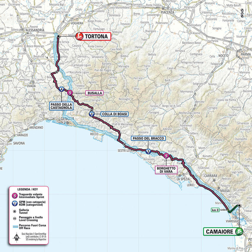 Planimetria della tappa Camaiore-Tortona, dal sito ufficiale del Giro d'Italia 2023